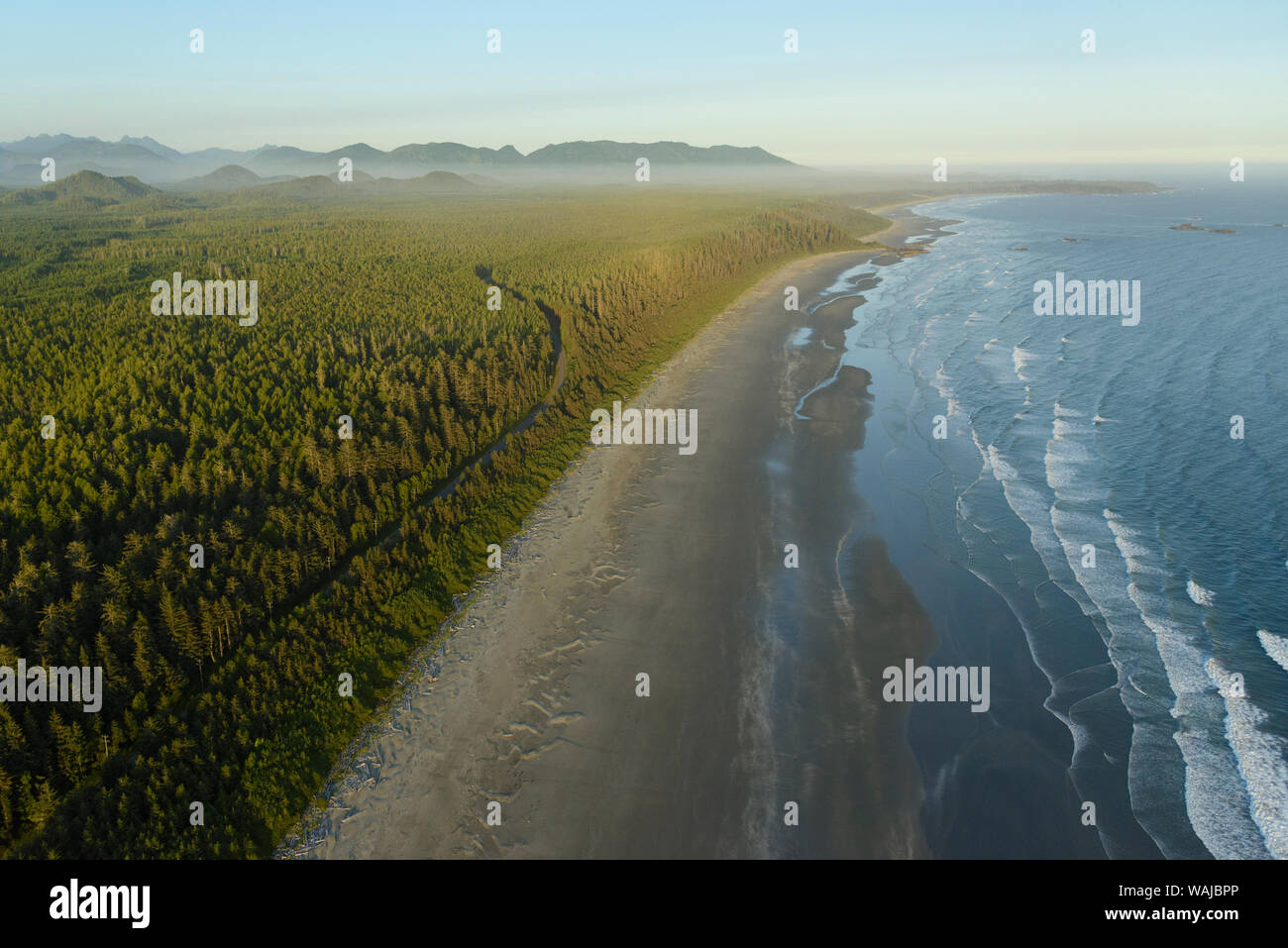Canada, British Columbia, Pacific Rim National Park. Aerial view of Long Beach. Stock Photo