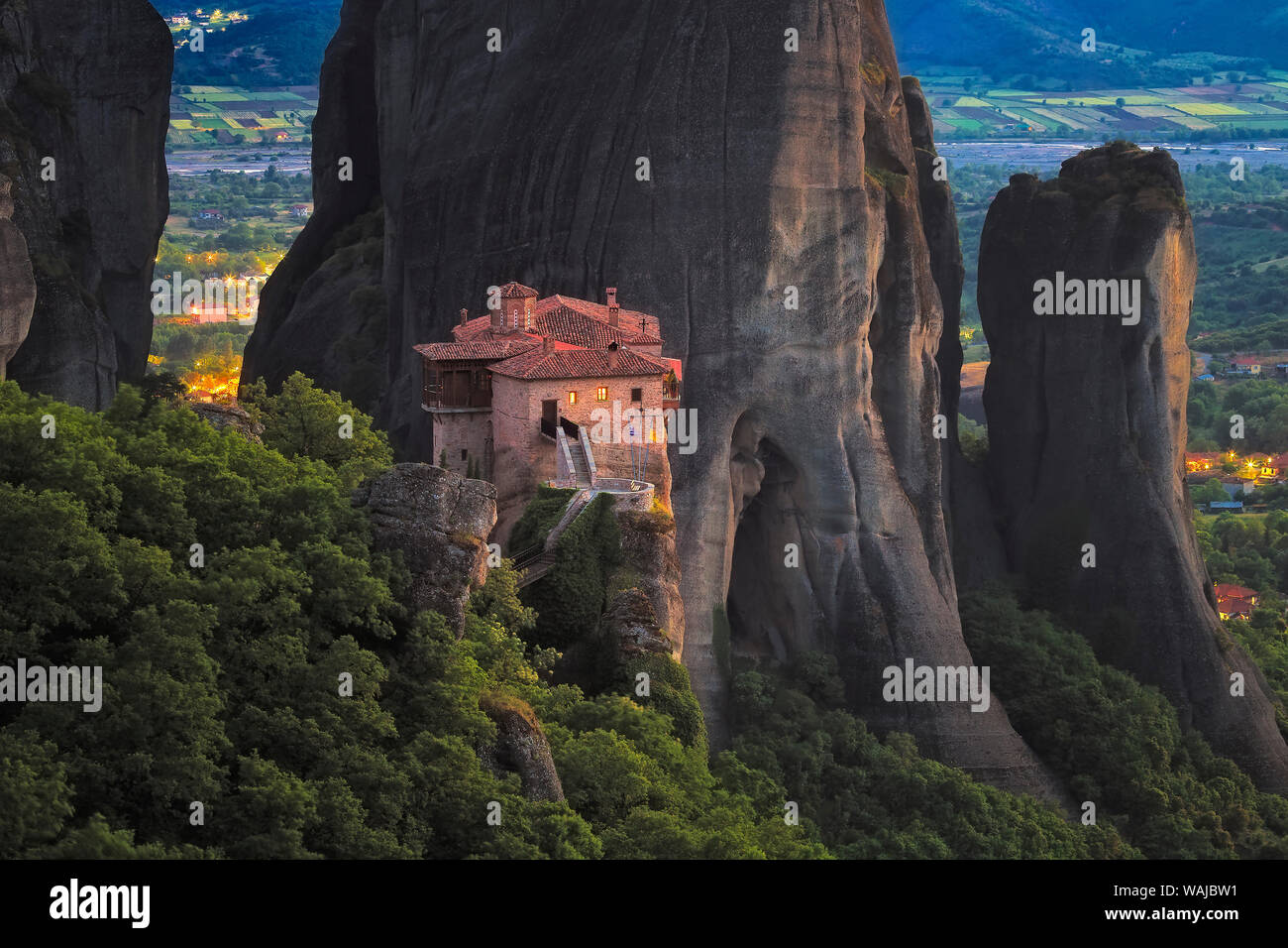 Europe, Greece, Meteora. Isolated monastery on cliff. Credit as: Jim Nilsen / Jaynes Gallery / DanitaDelimont.com Stock Photo