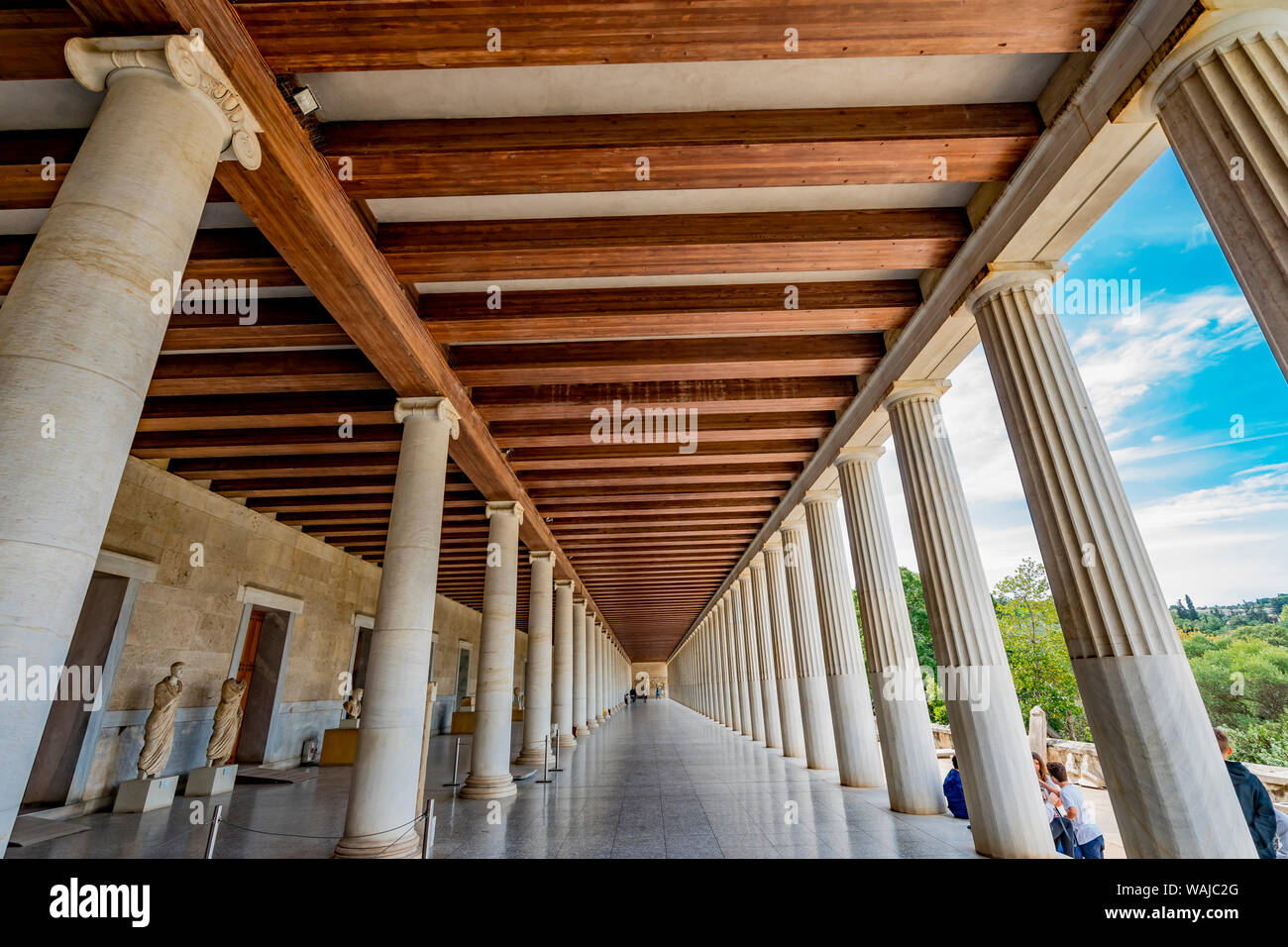 Ancient Agora Marketplace, Stoa of Attalos, Athens, Greece. Agora founded 6th Century BC. Stoa built in 150 BC, rebuilt early 1950's Stock Photo