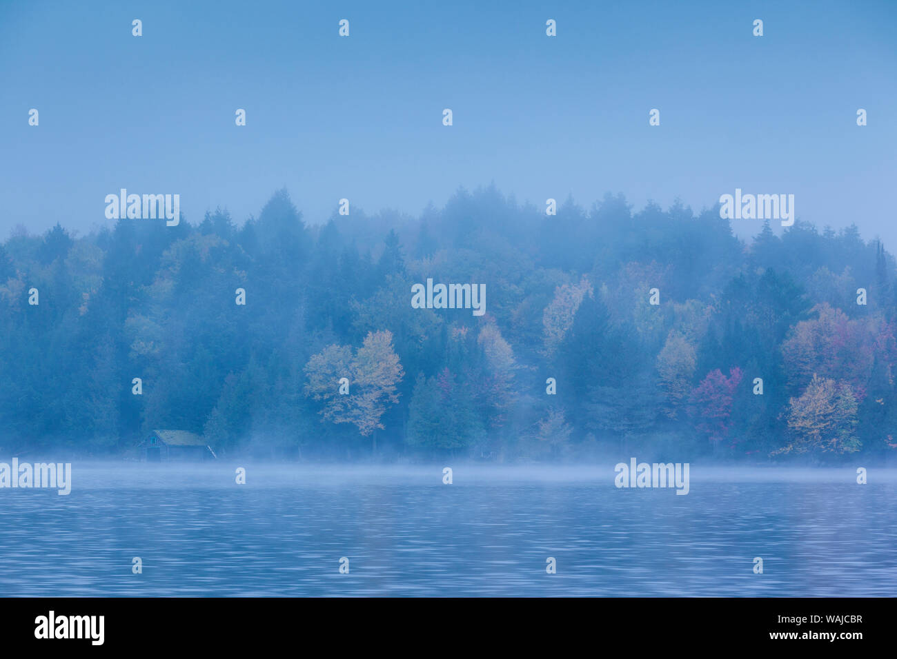 Canada, Quebec. MontTremblant Village, Lac Mercier in fog Stock Photo