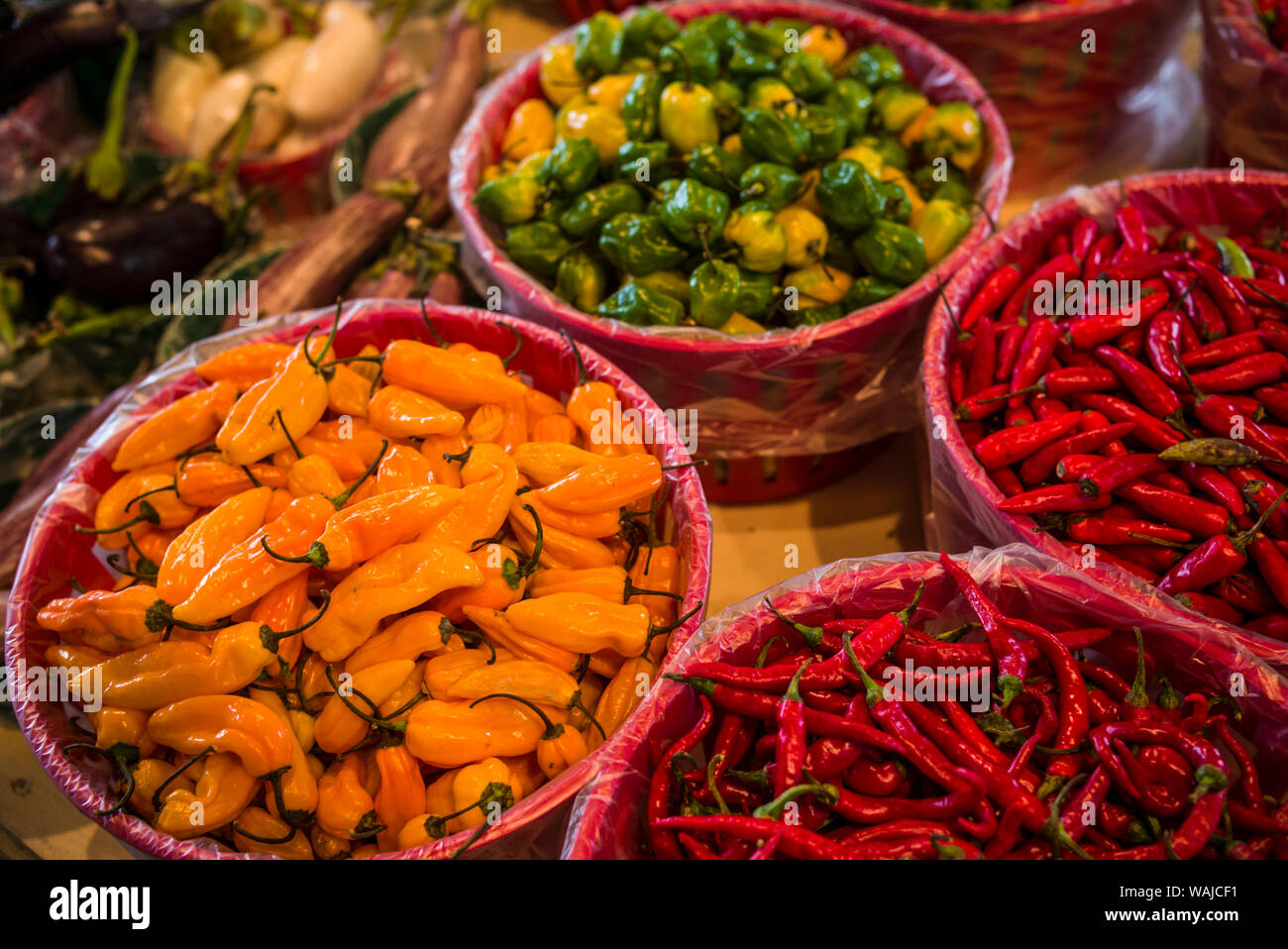 Canada, Quebec, Montreal. Little Italy, Marche Jean Talon Market, peppers Stock Photo