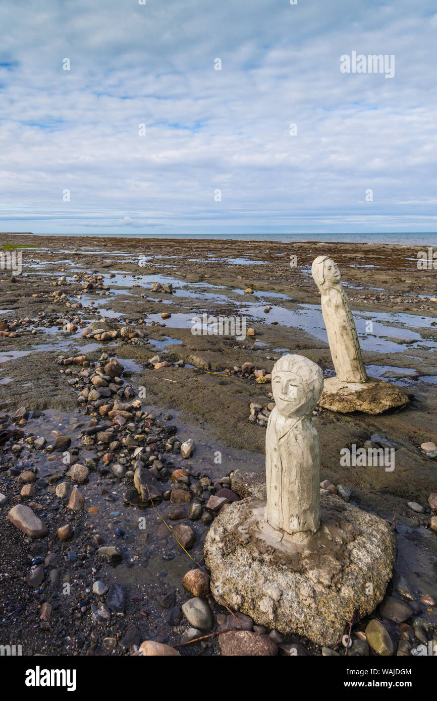 Canada, Quebec, Sainte-Flavie. Sculptures in the St. Lawrence River by artist Marcel Gagnon Stock Photo