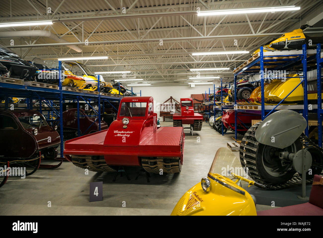 Canada, Quebec, Valcourt. Musee Joseph-Armand Bombardier, museum dedicated to the inventor of the modern snowmobile, early snowmobiles Stock Photo