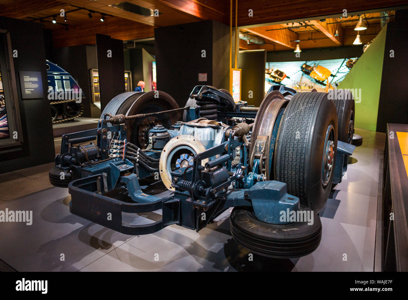 Canada, Quebec, Valcourt. Musee Joseph-Armand Bombardier, museum dedicated to the inventor of the modern snowmobile, Bombardier tram car suspension Stock Photo