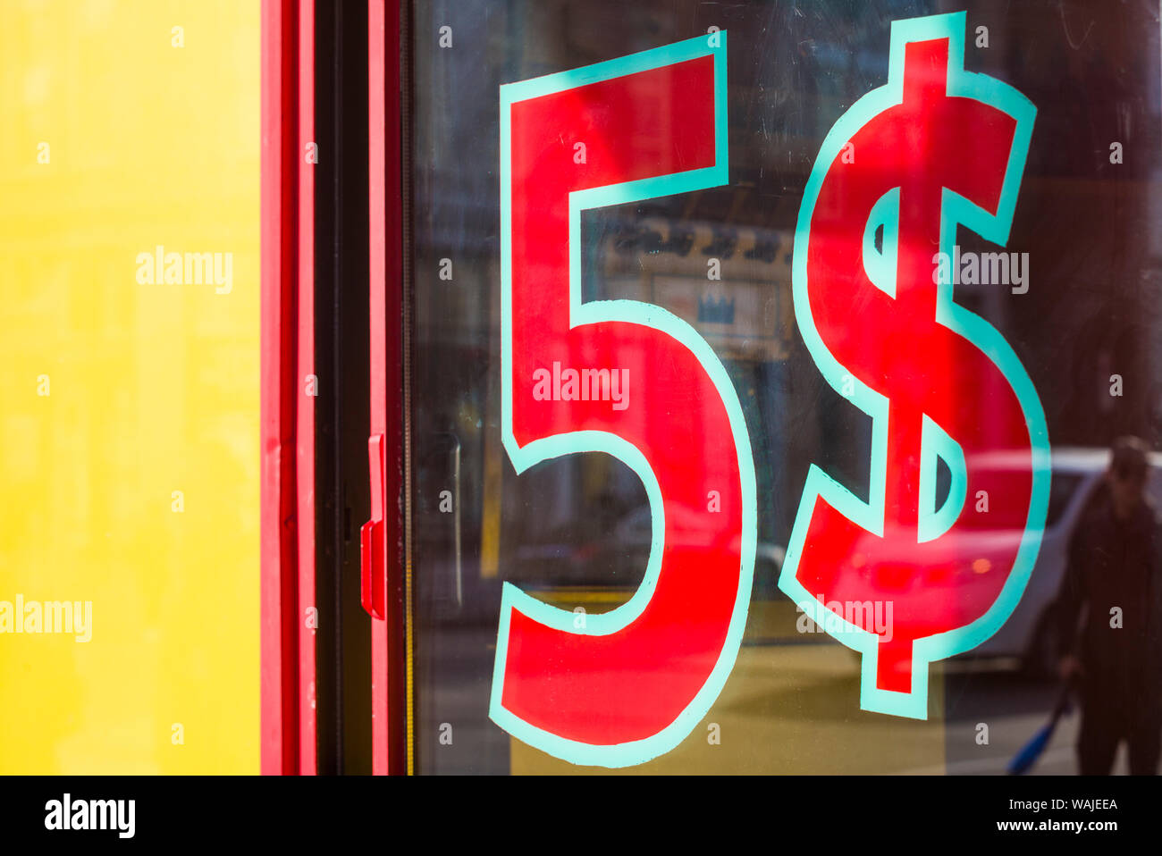 Canada, Quebec, Montreal. StLaurent Street, five dollar sign Stock