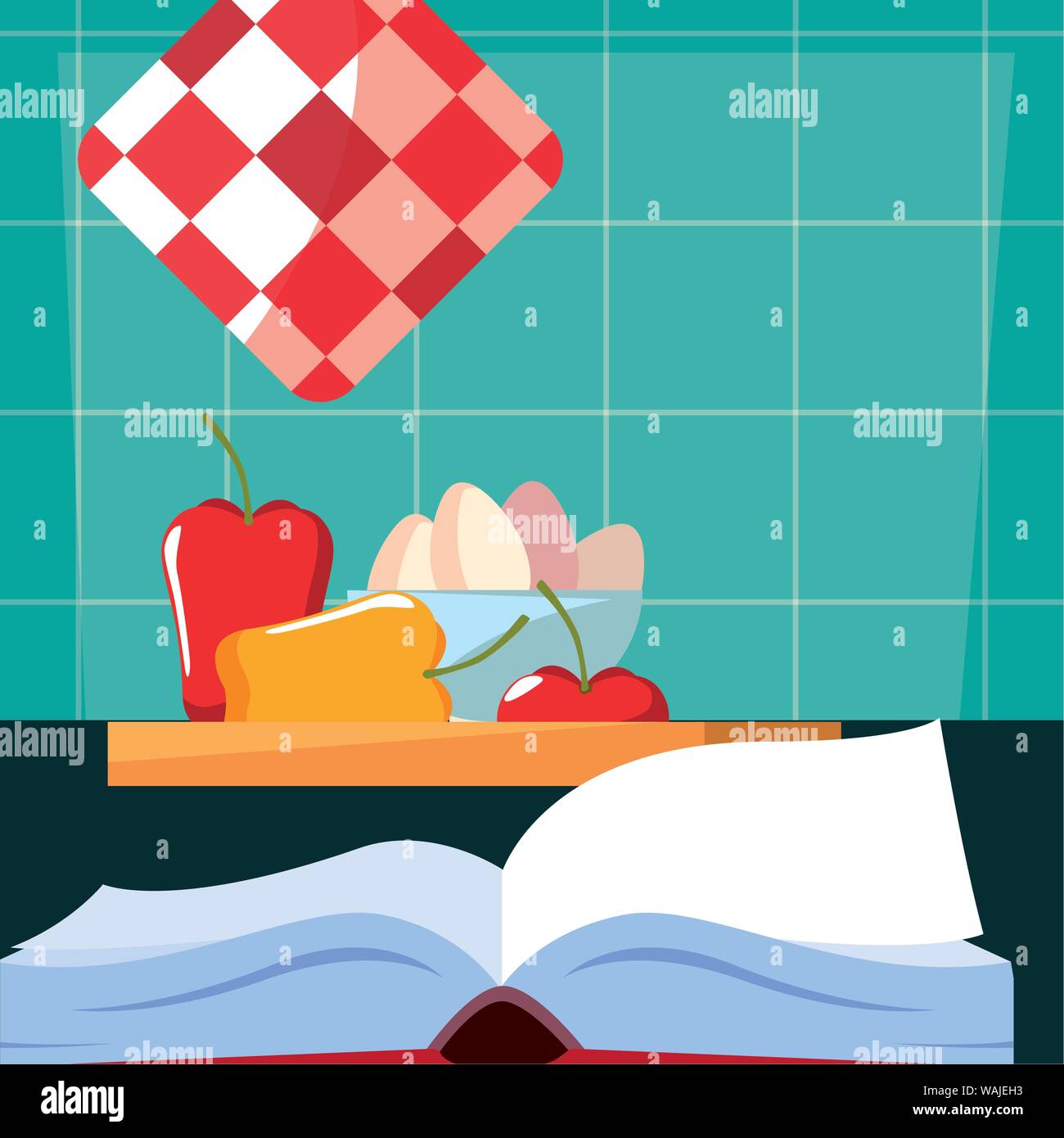 recipe book eggs pepper appple preparation cooking vector illustration ...