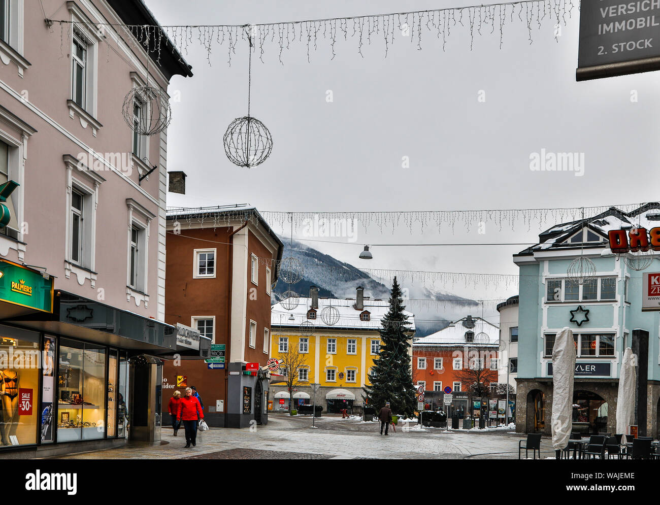 Europe, Austria, Lienz. Few shoppers on the streets of Lienz Stock