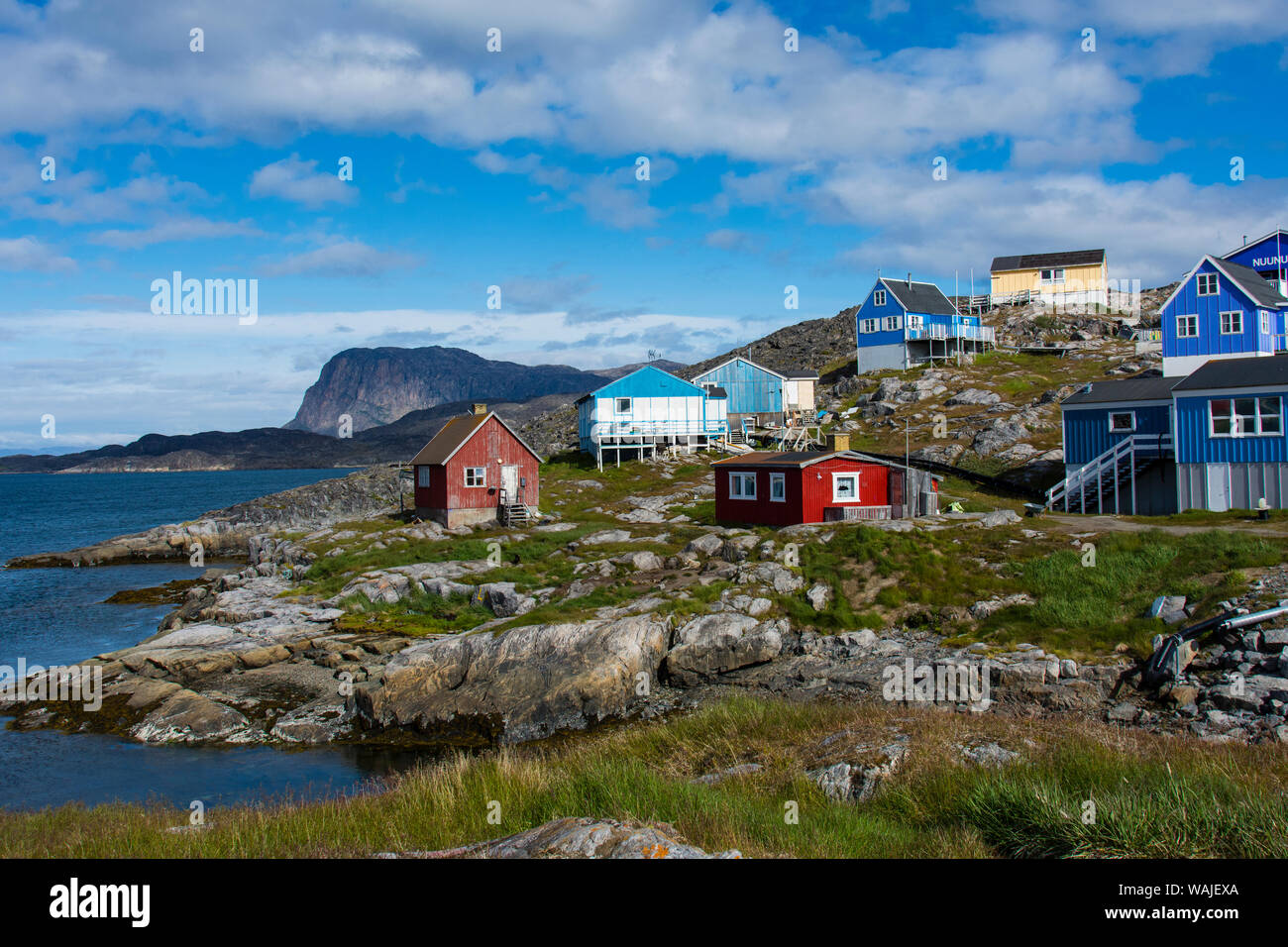 Greenland. Itilleq. Colorful houses dot the hillside Stock Photo Alamy