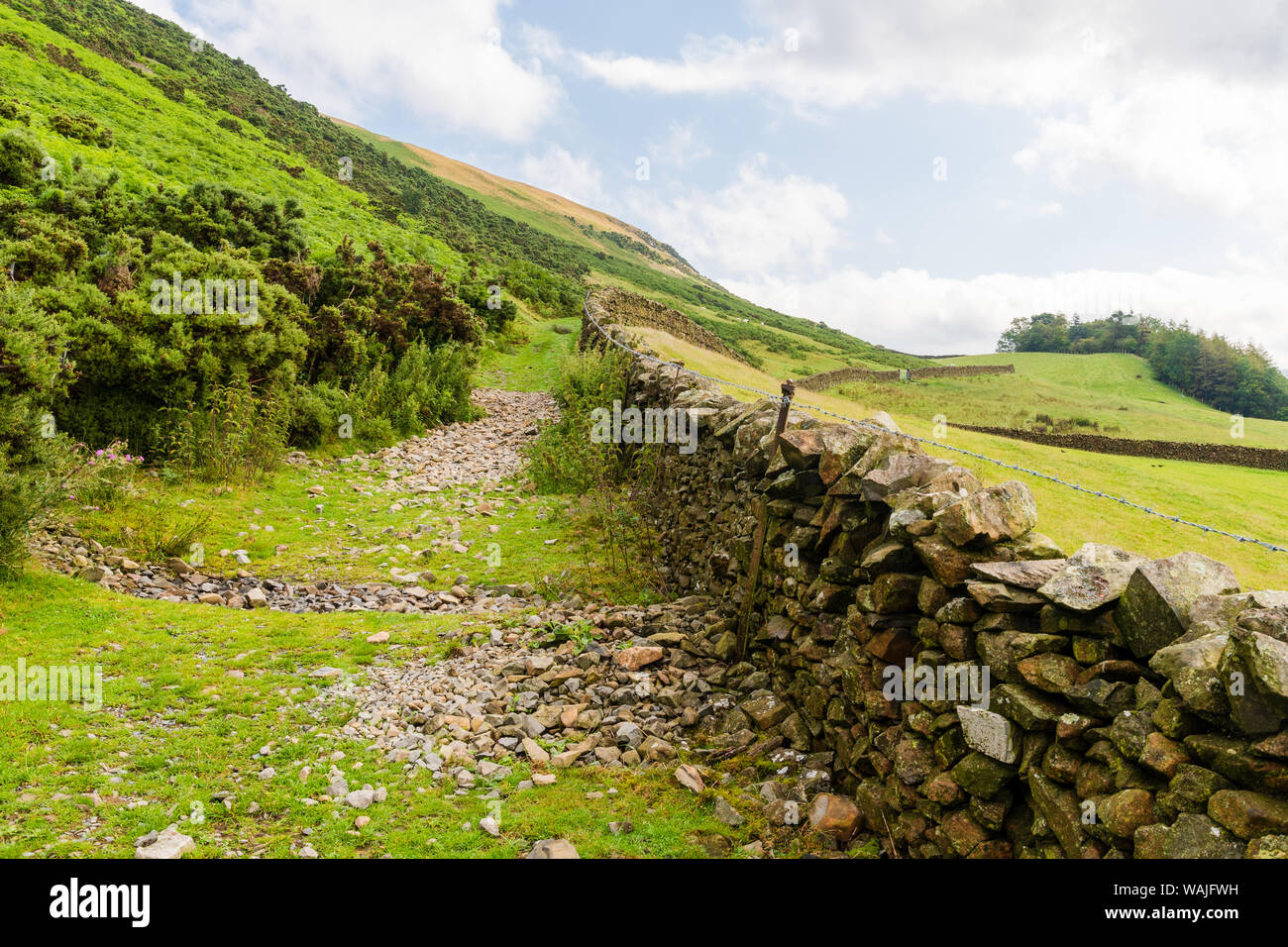 Old dry stone wall on Howgill above rural market town of Sedbergh, Cumbria in the North Yorkshire National Park Stock Photo