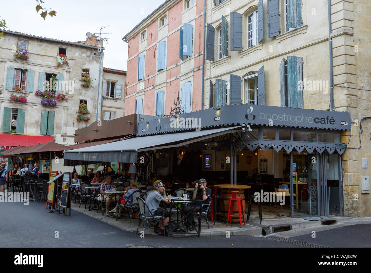 Al Fresco dining restaurant. Place de la Republique. Unesco World Heritage Site. Arles, Provence, France. (Editorial Use Only) Stock Photo