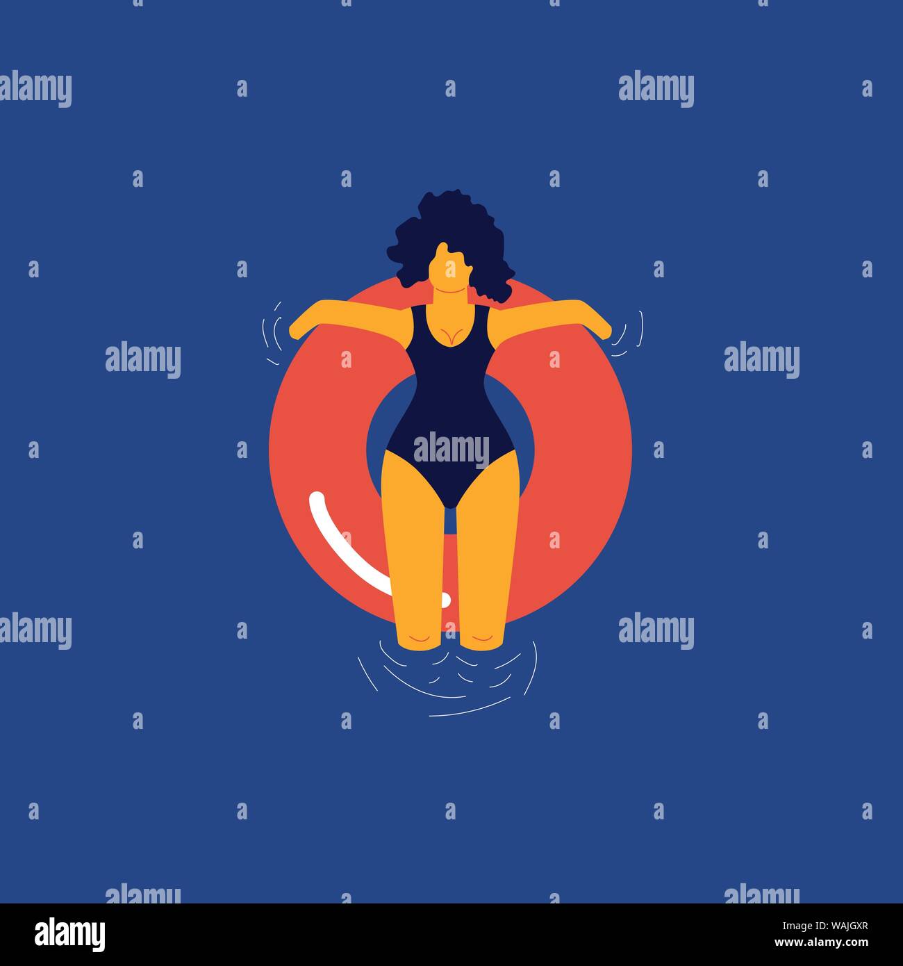 Woman floating relaxing on the red rubber ring Stock Vector