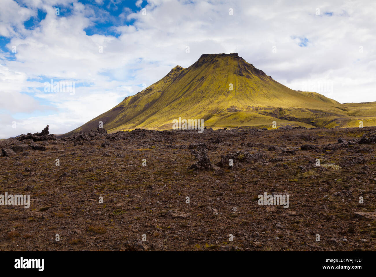 Green moss mountain Hattafel in the Icelandic highlands Stock Photo