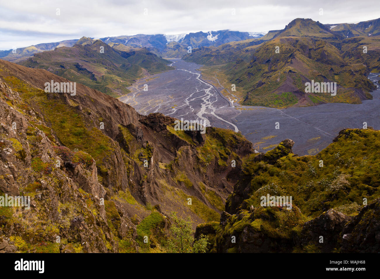Mountain landscape and Krossa river in the Icelandic interior, Thorsmork, Iceland Stock Photo