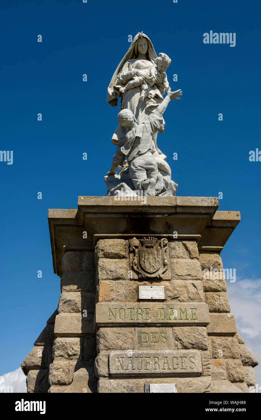 Notre Dame des Naufrages statue in Pointe du Raz Stock Photo