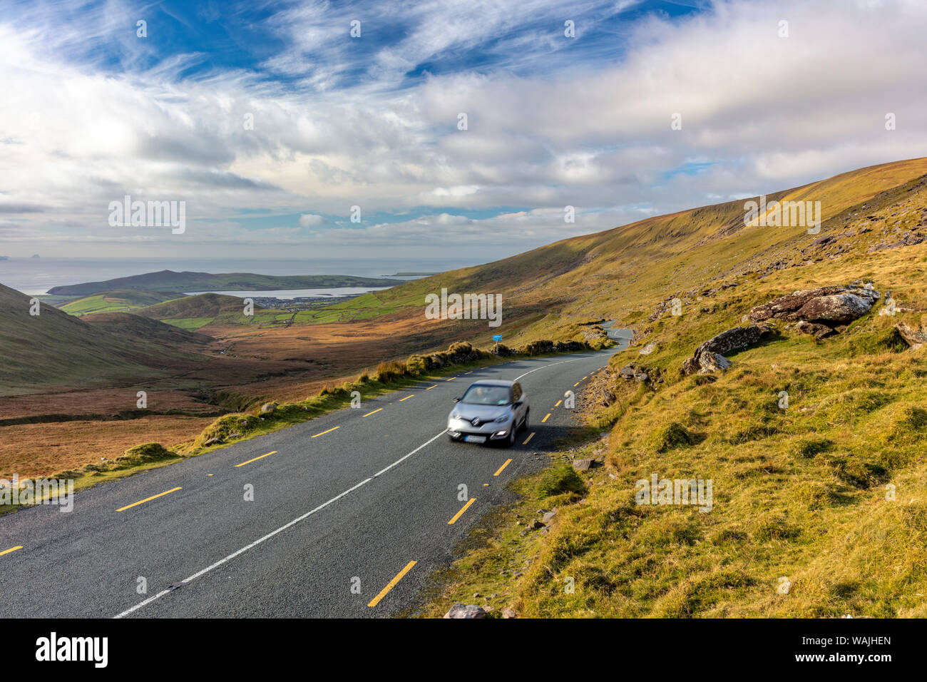 Road over Conor Pass near Dingle, Ireland Stock Photo