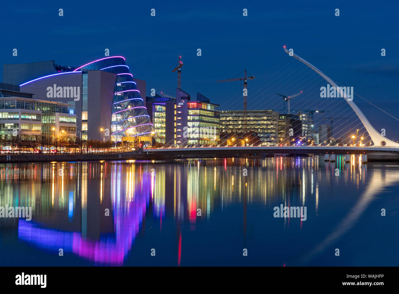 Samuel Beckett bridge at dusk over the River Liffey in downtown Dublin ...