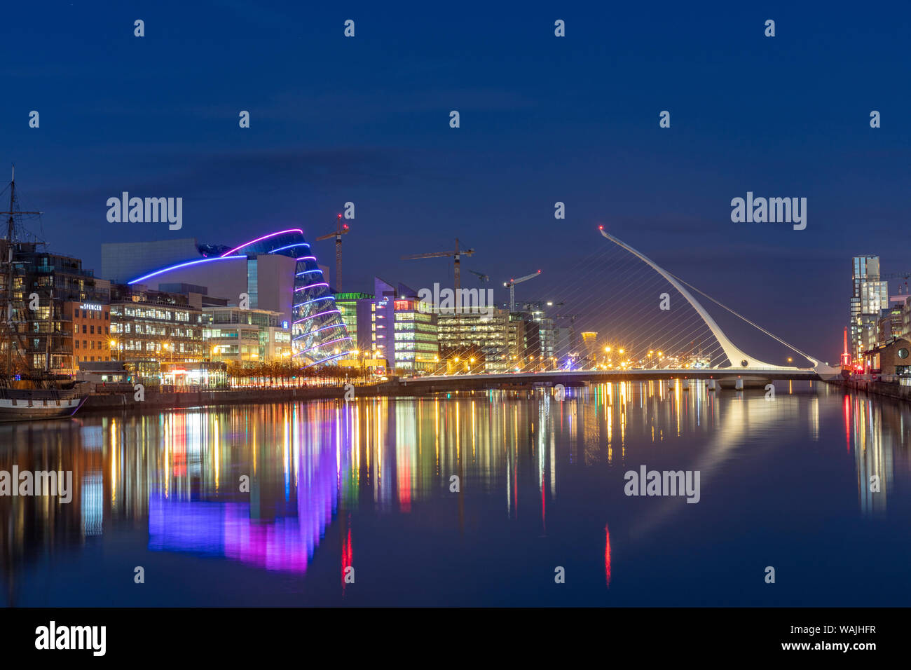 Samuel Beckett bridge at dusk over the River Liffey in downtown Dublin, Ireland Stock Photo