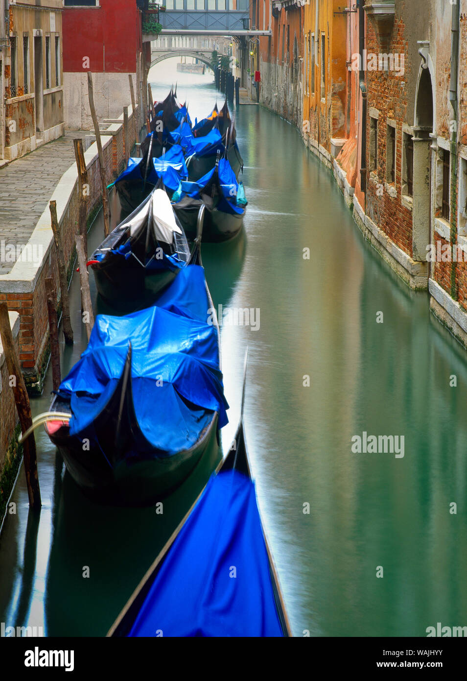 Italy, Venice. Gondolas moored in canal. Credit as: Jim Nilsen / Jaynes Gallery / DanitaDelimont.com Stock Photo