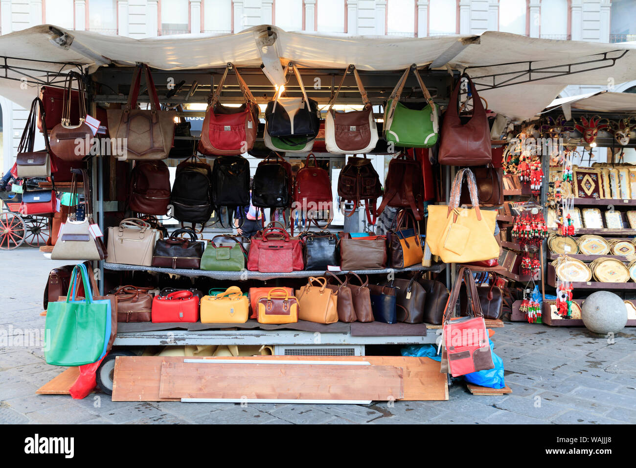 Leather bags purses handbags wallets on market stall Rome Italy Stock Photo  - Alamy