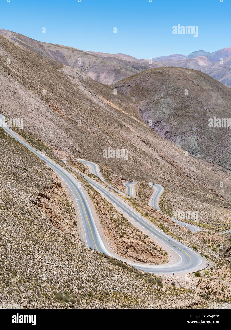 National Road RN 52, the mountain road Cuesta del Lipan climbing up to Abra de Potrerillos, Argentina. Stock Photo