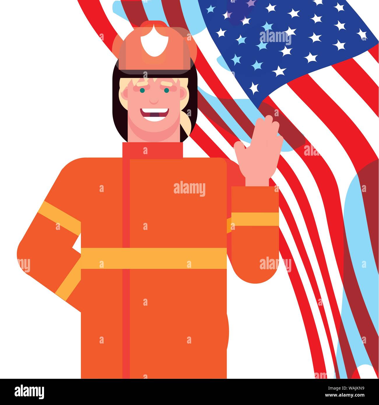 happy labor day - firefighter professional character american flag vector illustration Stock Vector