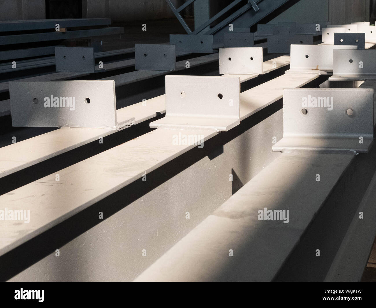 Stacked metal parts of a prefabricated building. Fastbuilt camp