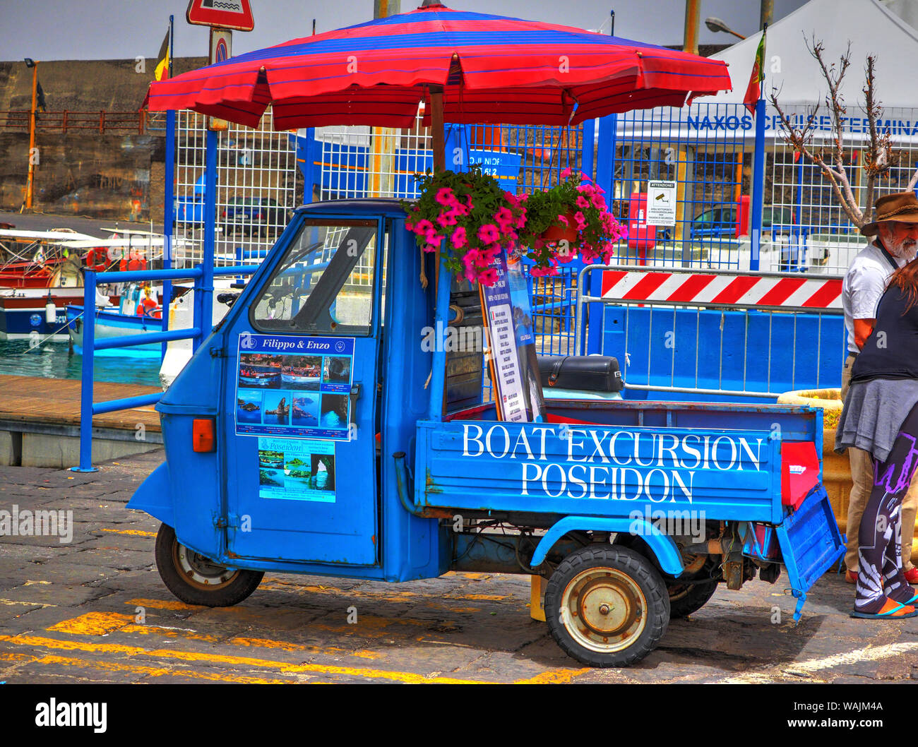 Italy, Sicily, Taormina. Waterfront vendor along beach Stock Photo