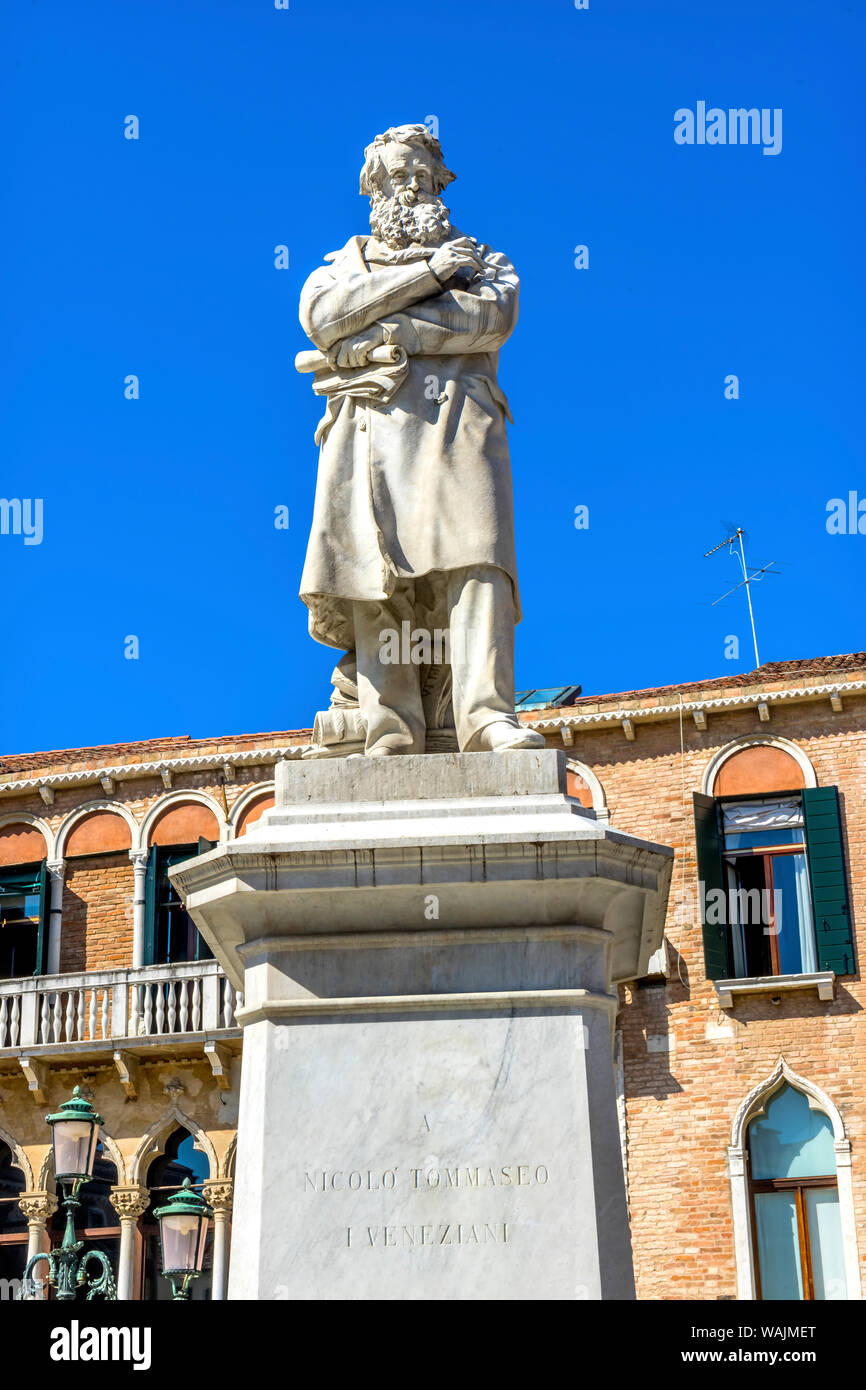 Niccolo Tommaseo, famous essayist, statue. Venice, Italy. Statue by Francesco Barzaghi in 1882 Stock Photo