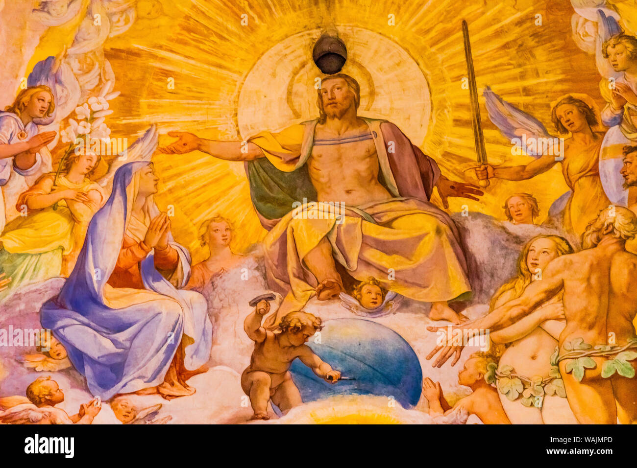Giorgio Vasari fresco of Jesus Christ Last Judgment, Cathedral of Santa Maria del Fiore, Florence, Italy. Stock Photo