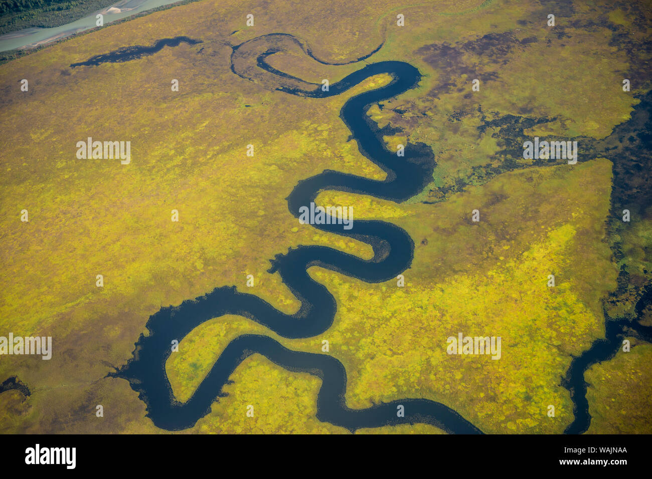 Aerial of Tlikakita River, Lake Clark National Park and Preserve, Katmai, Alaska, USA. Stock Photo