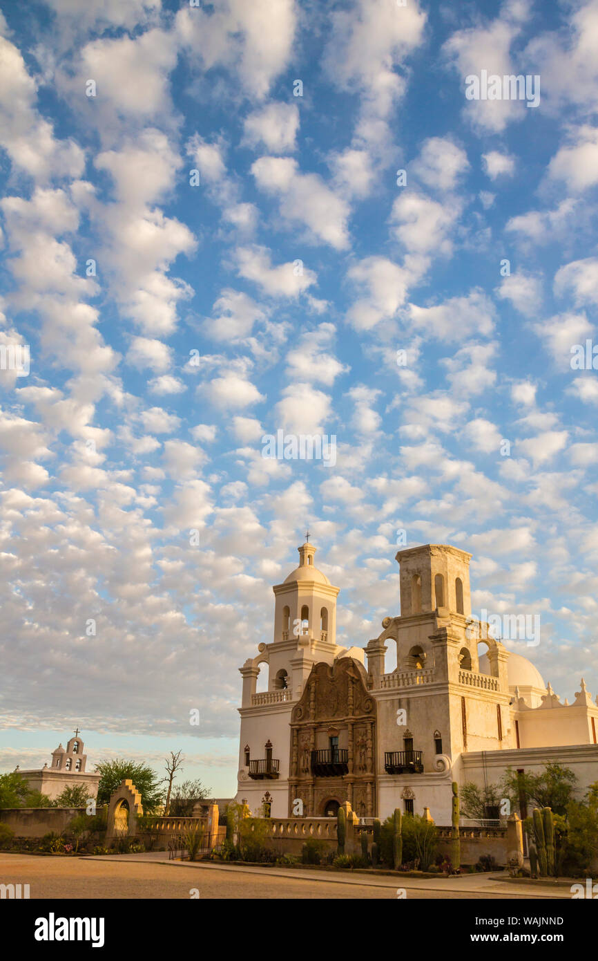USA, Arizona, San Xavier Del Bac Mission. Morning clouds over mission. Credit as: Cathy and Gordon Illg / Jaynes Gallery / DanitaDelimont.com Stock Photo