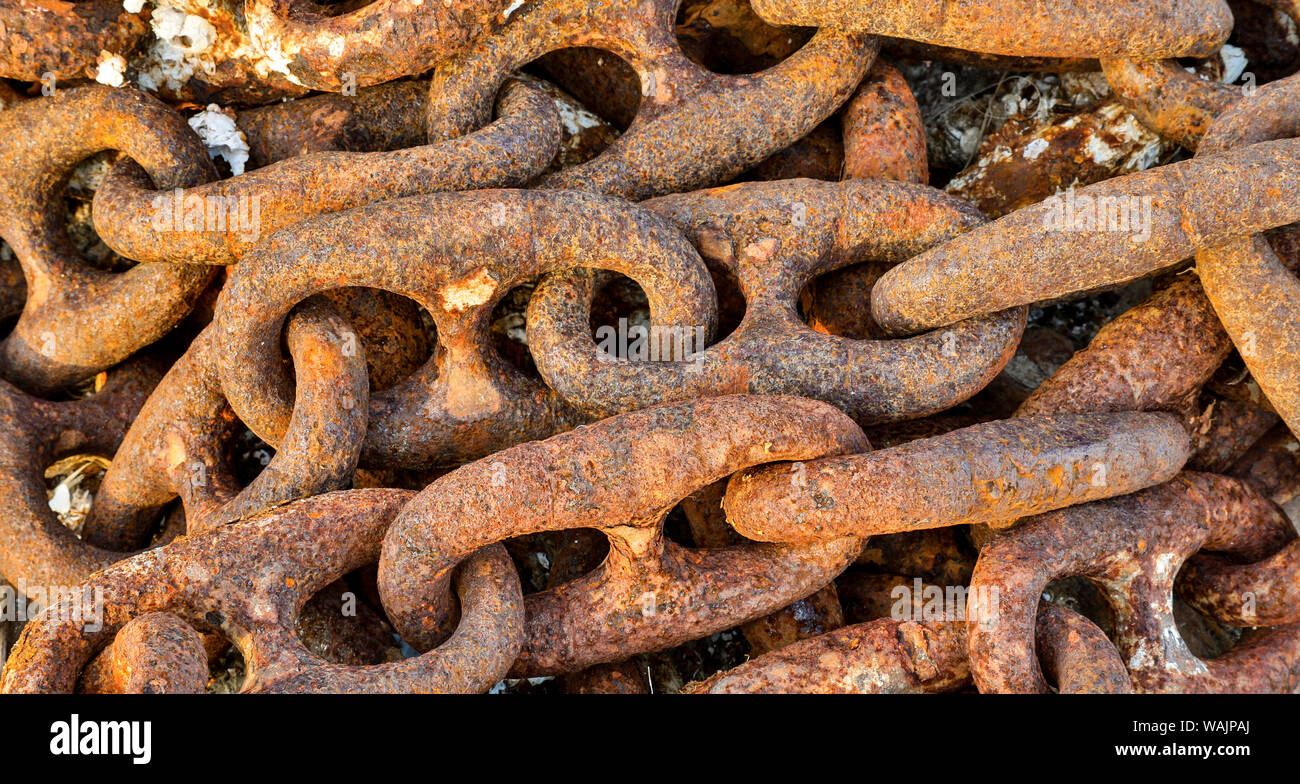 Rusted chain in Crescent City marina, Northern California Stock Photo