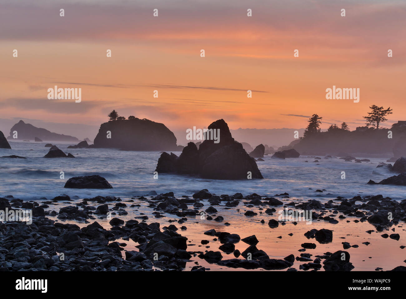 Sunset and sea stacks along Northern California coastline, Crescent ...