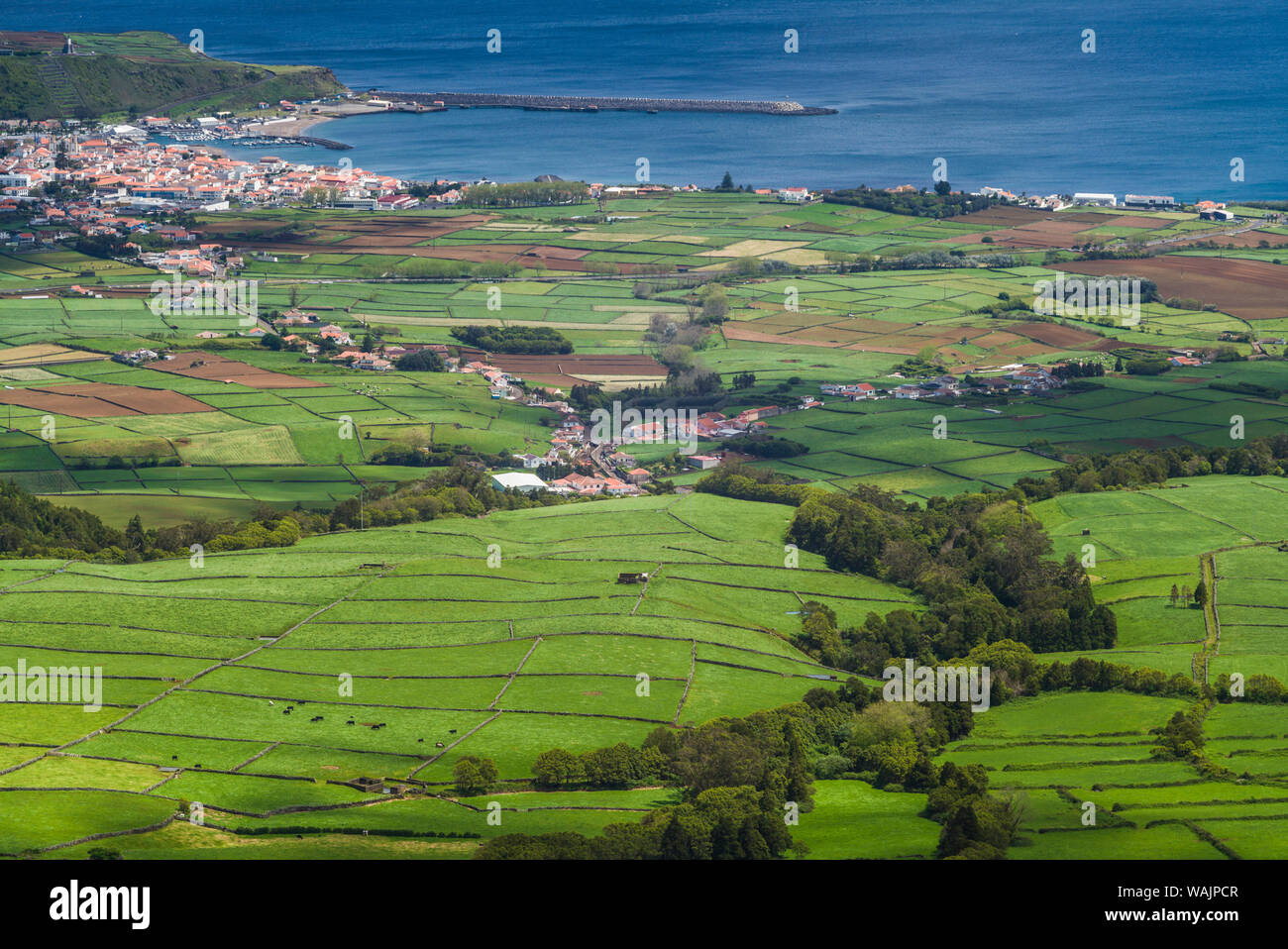 Portugal, Azores, Terceira Island, Serra do Cume towards Praia da Vitoria Stock Photo