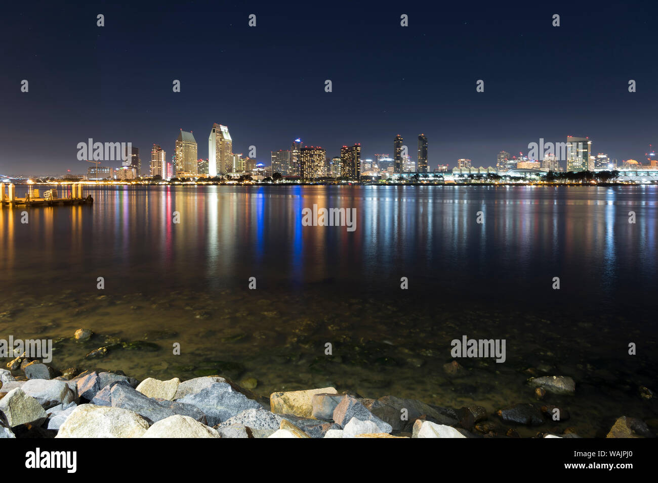 Night skyline, city lights of San Diego, California Stock Photo