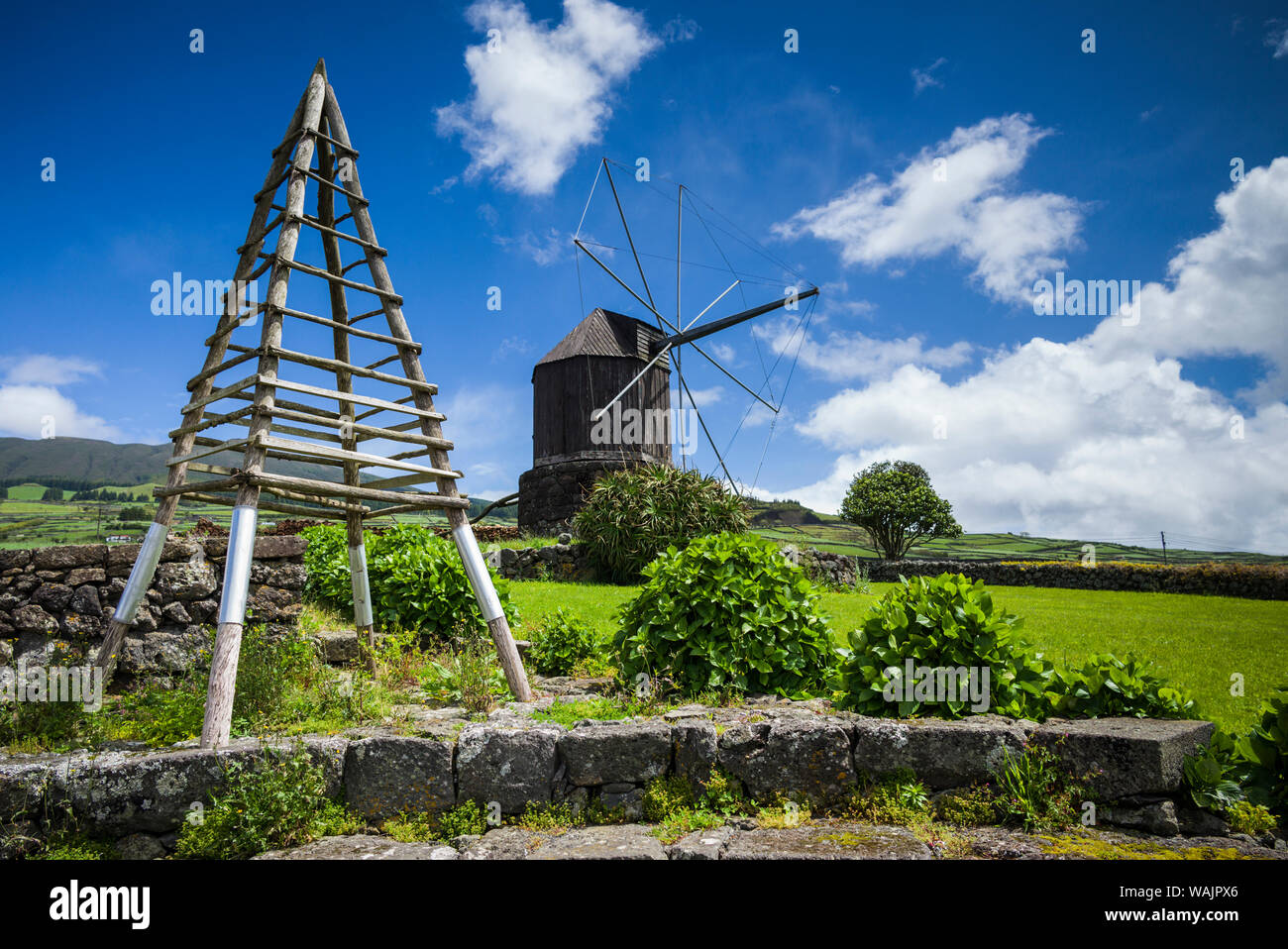 Portugal, Azores, Terceira Island, Doze Ribeiras. Traditional Azorean windmill Stock Photo