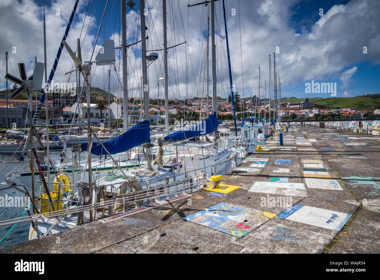 Portugal, Azores, Faial Island. Horta Marina with paintings by yacht crews on its piers Stock Photo