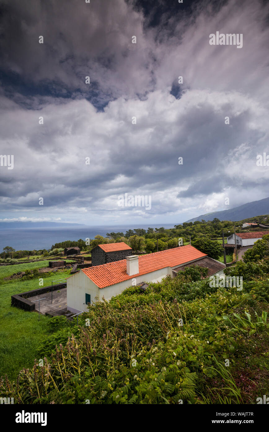 Portugal, Azores, Pico Island, Prainha. Elevated town view Stock Photo