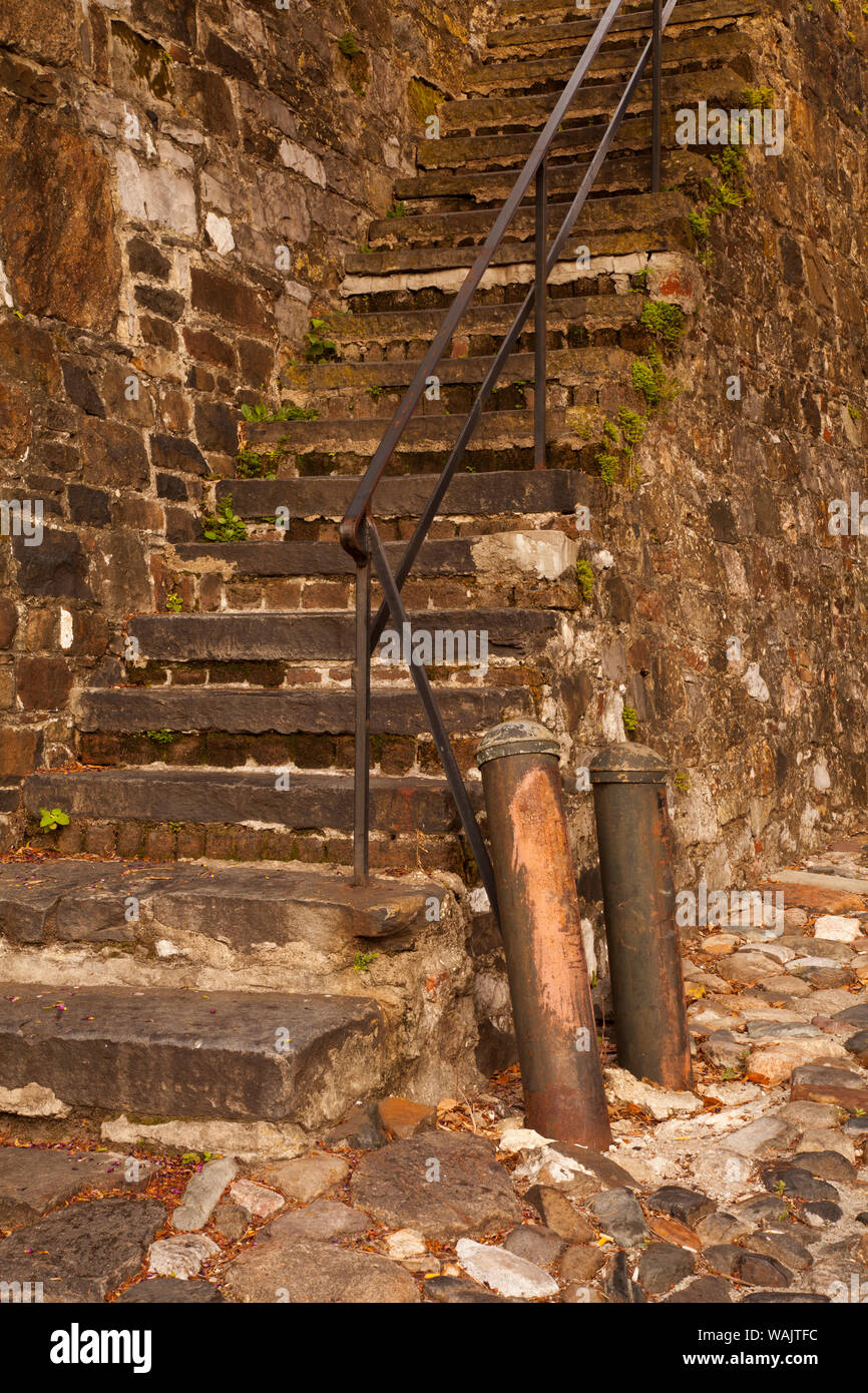 USA, Savannah, Steps made from ballast stones along River