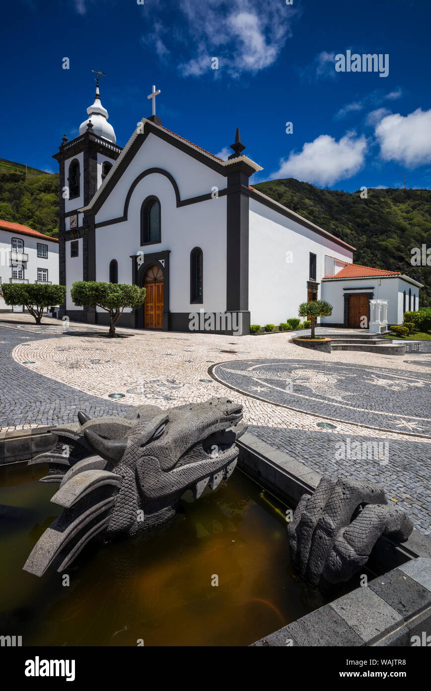 Portugal, Azores, Sao Jorge Island, Velas. Largo Dr. Joao Pereira Square and Igreja Matriz church Stock Photo