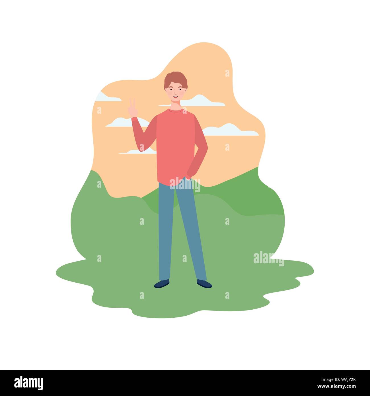 young man standing with landscape background Stock Vector Image & Art ...