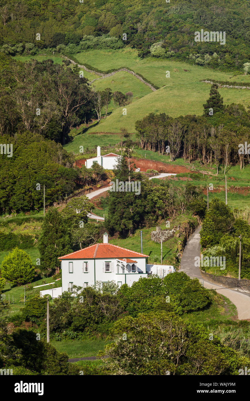 Portugal, Azores, Santa Maria Island, Malbusca. Elevated village view Stock Photo
