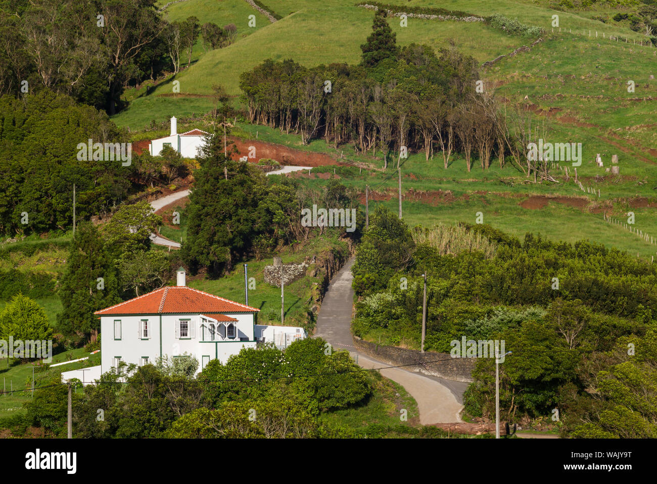 Portugal, Azores, Santa Maria Island, Malbusca. Elevated village view Stock Photo
