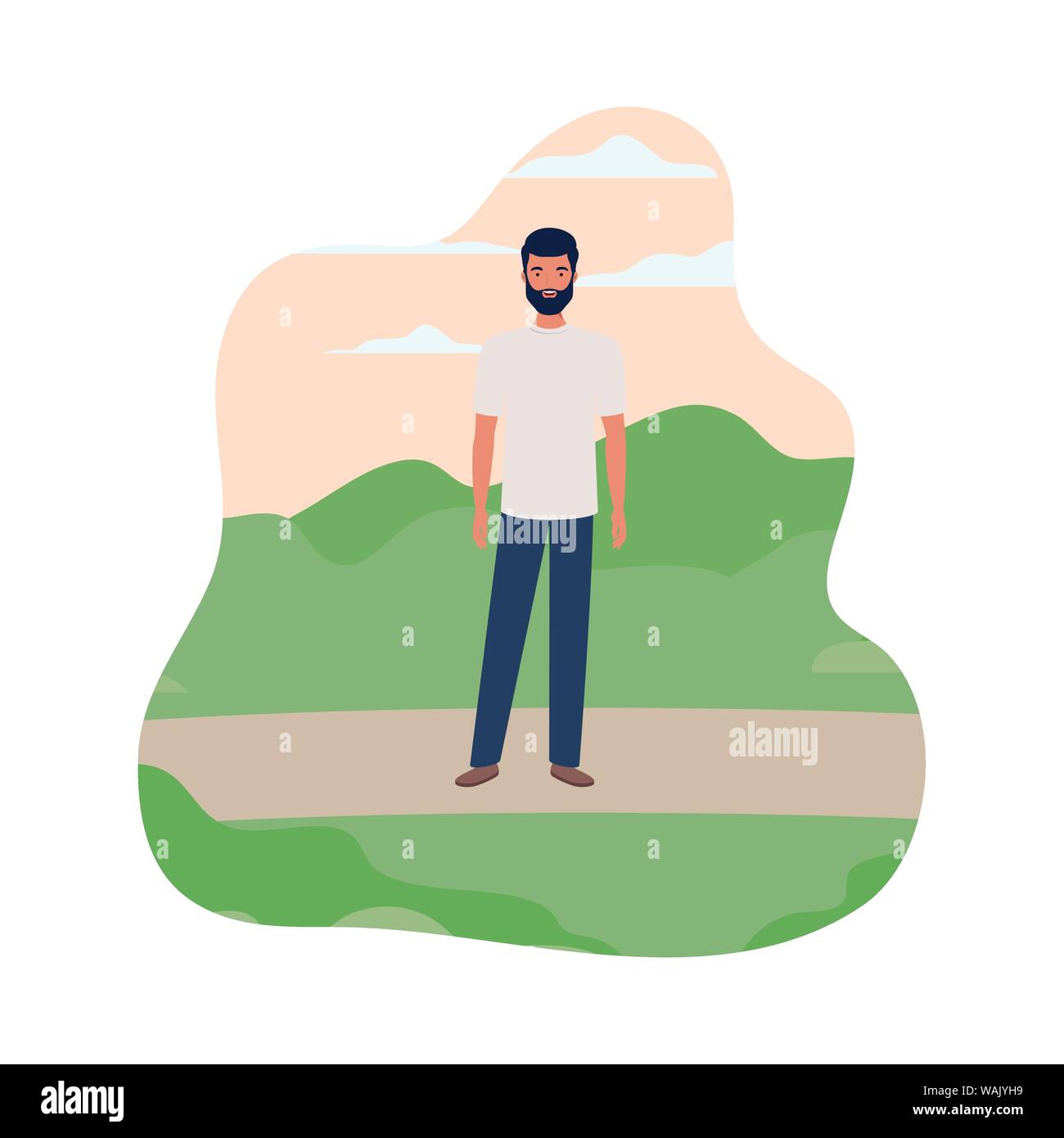 young man standing with landscape background Stock Vector Image & Art ...