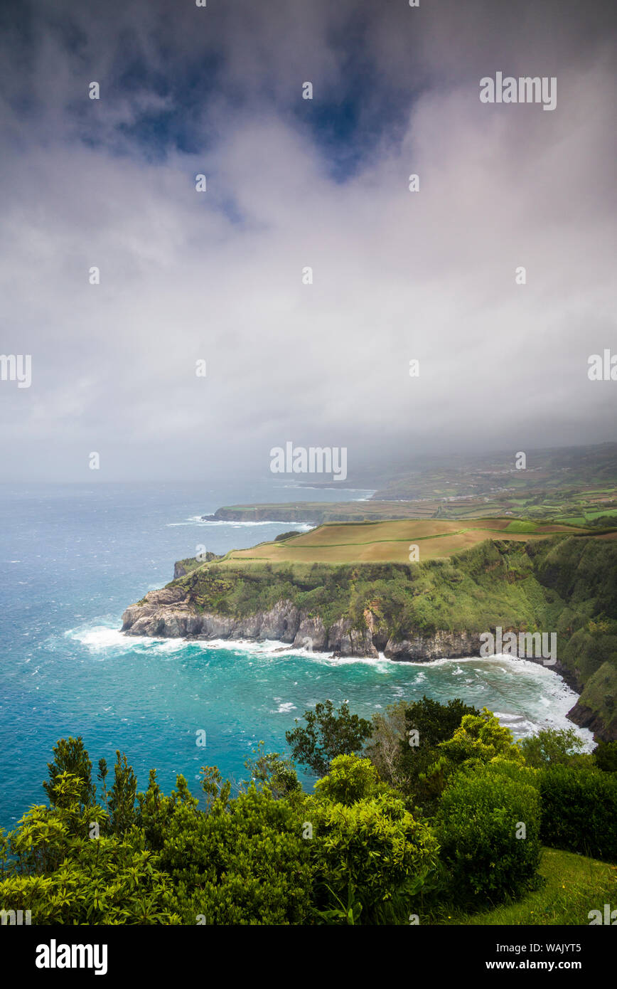 Portugal, Azores, Sao Miguel Island, Baia de Santa Iria. Miradouro de Santa Iria, elevated coastal view Stock Photo