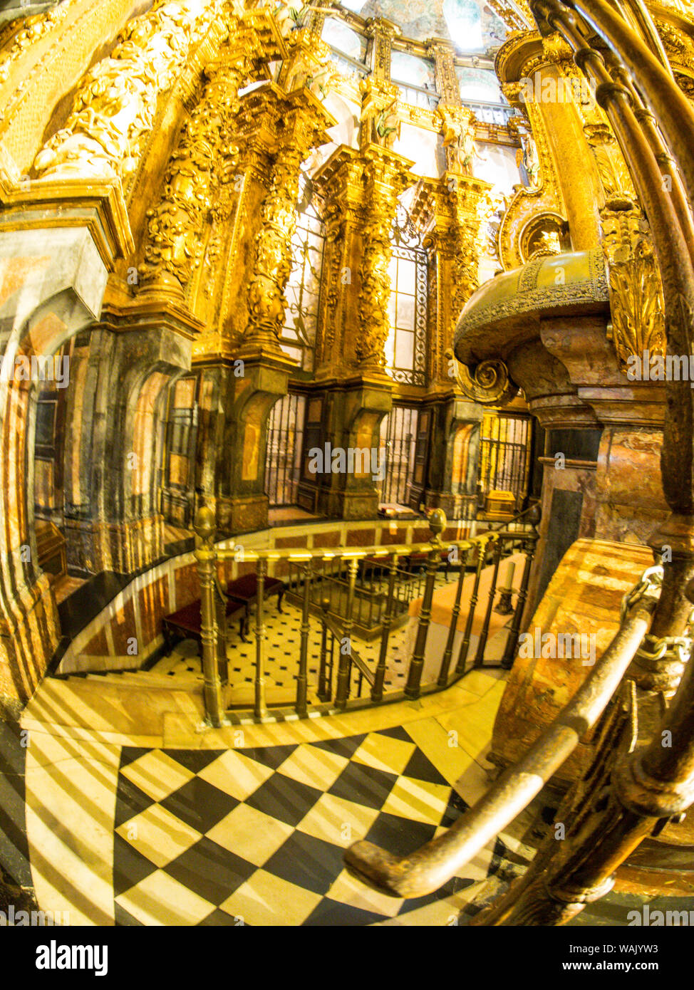 Spain, Santiago de Compostela. Colorful interior of Cathedral Stock Photo