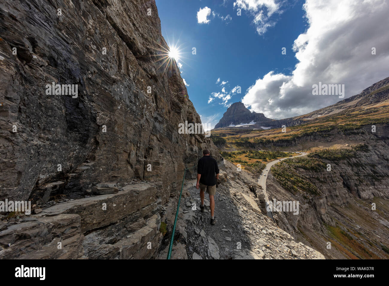 The Narrow section of the Highline Trail above Going to the Sun Road in Glacier National Park, Montana, USA Stock Photo