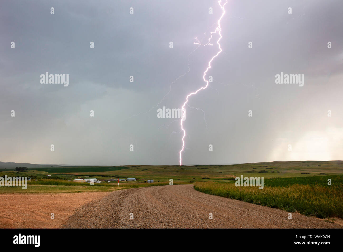 Lightning strike in rural Richland County, Montana, USA Stock Photo