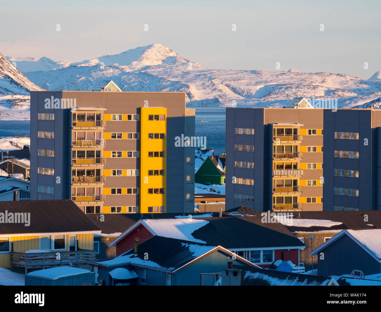 Modern living quarter in Nuuk, capital of Greenland. (Editorial Use Only) Stock Photo