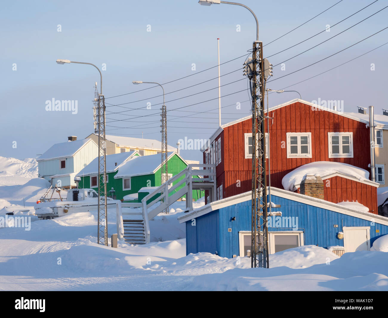 Town at the shore of Disko Bay. Greenland. Stock Photo
